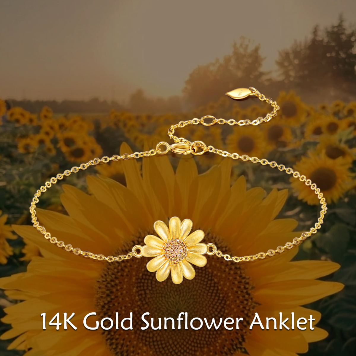 14K Gold Gänseblümchen-Fußkettchen, einreihig-6