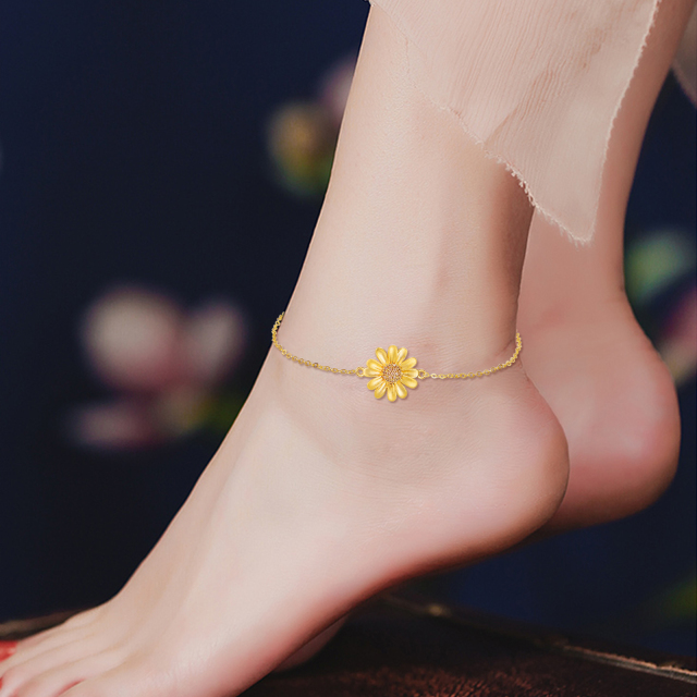 Fußkettchen aus 14 Karat Gold mit Gänseblümchenmotiv als Geschenk für Frauen und Mädchen, zarter Schmuck-1