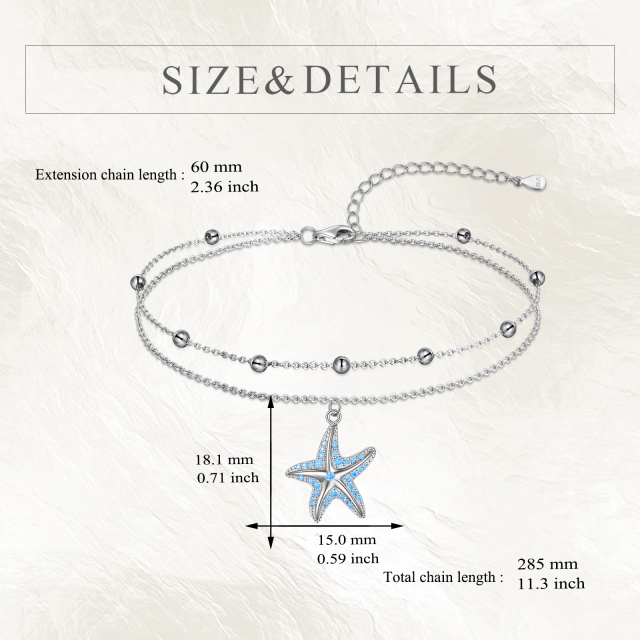 Sterling Silver Circular Shaped Cubic Zirconia Starfish Multi-layered Anklet-4