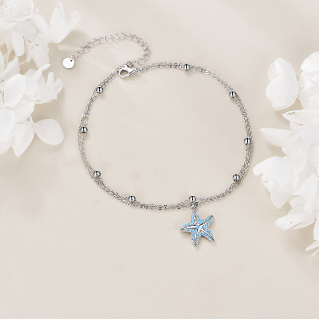 Sterling Silver Circular Shaped Cubic Zirconia Starfish Multi-layered Anklet-3