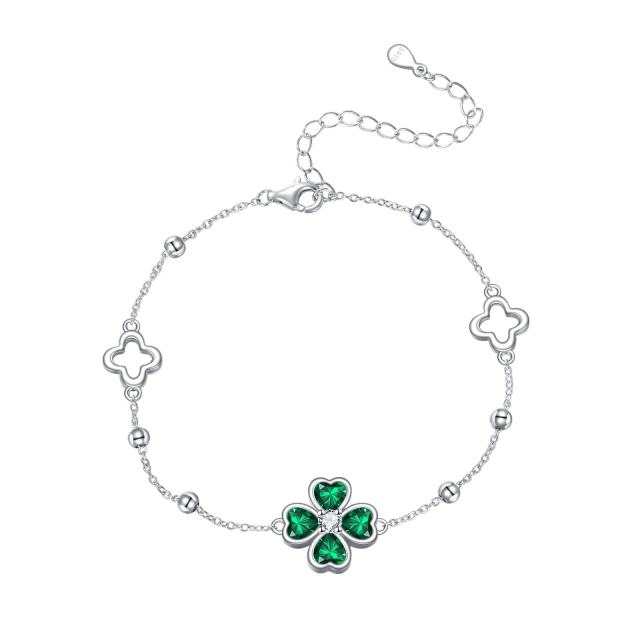 Bracciale con ciondolo quadrifoglio in cristallo d'argento sterling-1