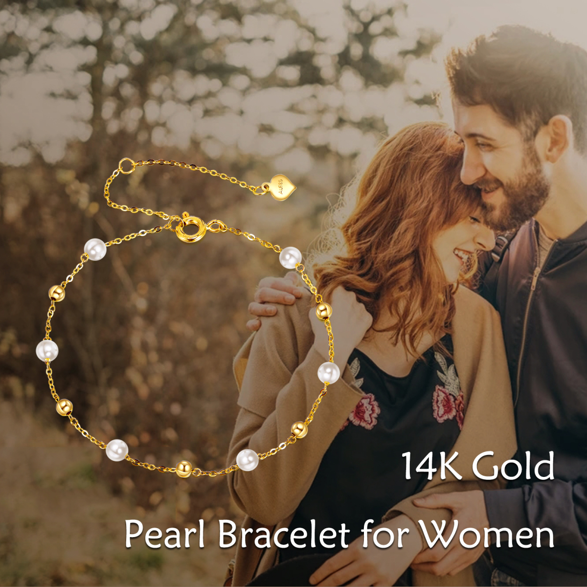 14K Gold Pearl Bead Bead Station Chain Bracelet-6