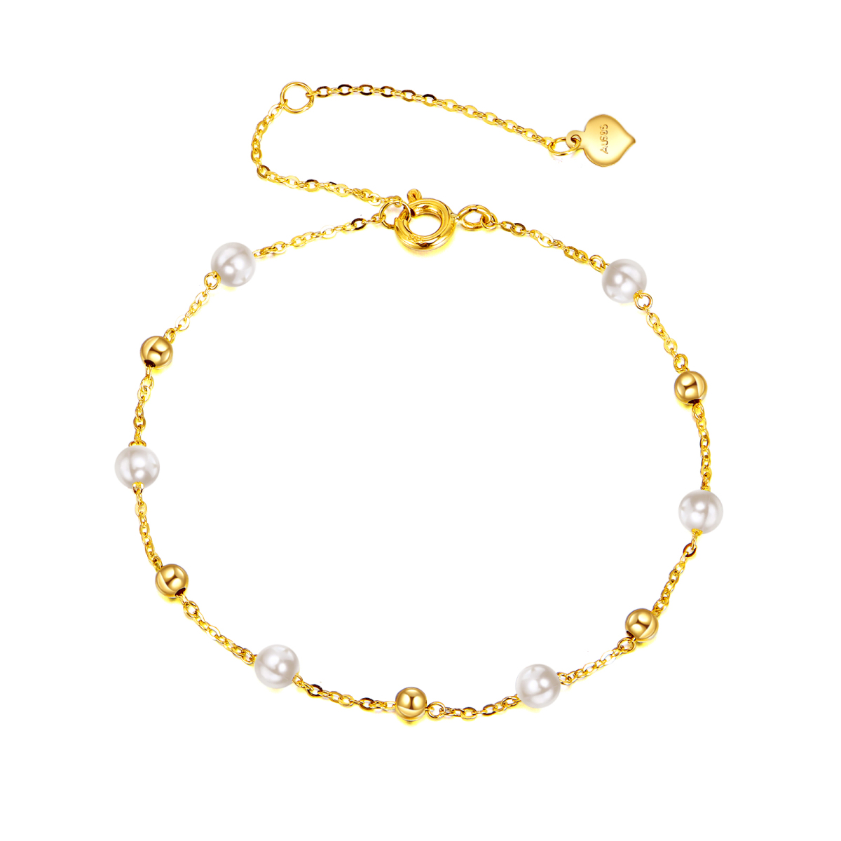 14K Gold Pearl Bead Bead Station Chain Bracelet-1
