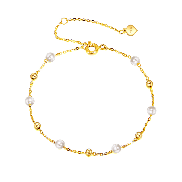 14K Gold Pearl Bead Bead Station Chain Bracelet-0