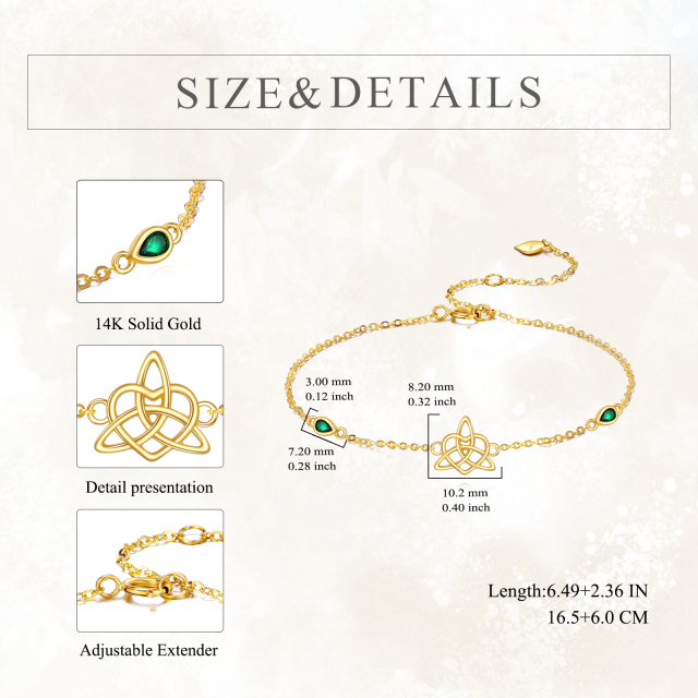 14K Gold Pear Shaped Emerald Celtic Knot Pendant Bracelet-4