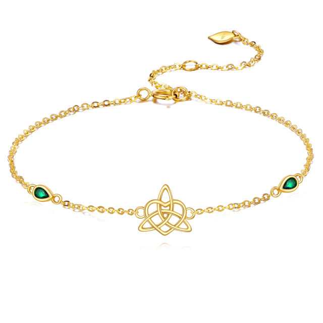 14K Gold Armband mit birnenförmigem Smaragd-Keltischen Knoten-Anhänger-0