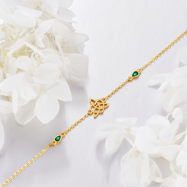 14K Gold Pear Shaped Emerald Celtic Knot Pendant Bracelet-2