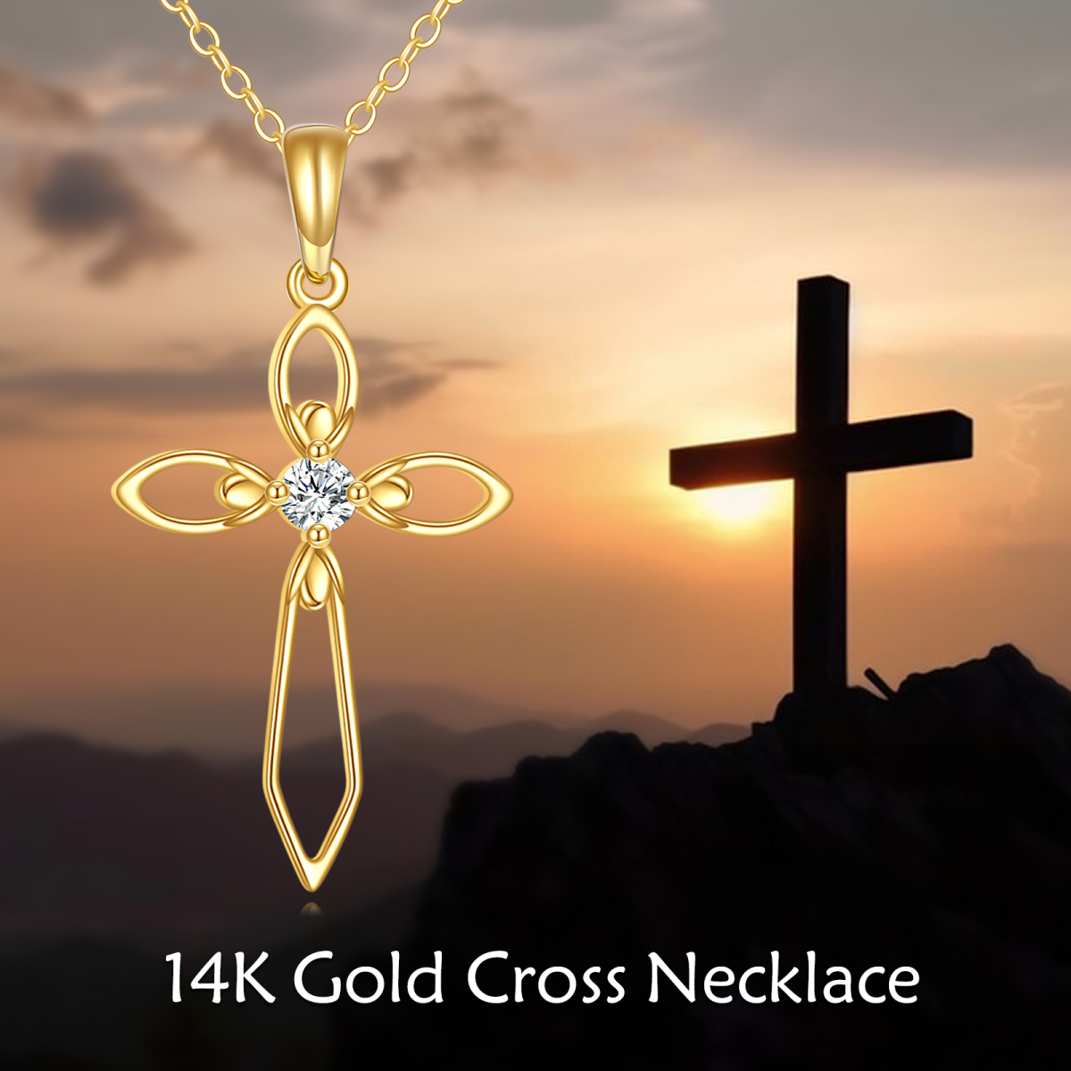 14K Gold Circular Shaped Moissanite Cross Pendant Necklace-6