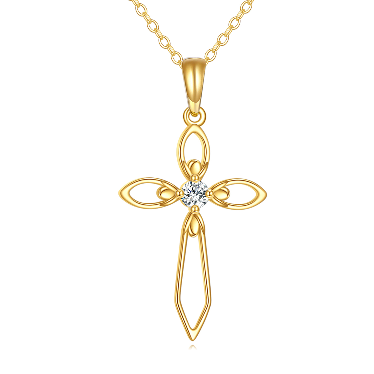 Collier pendentif croix moissanite de forme circulaire en or 14 carats-1