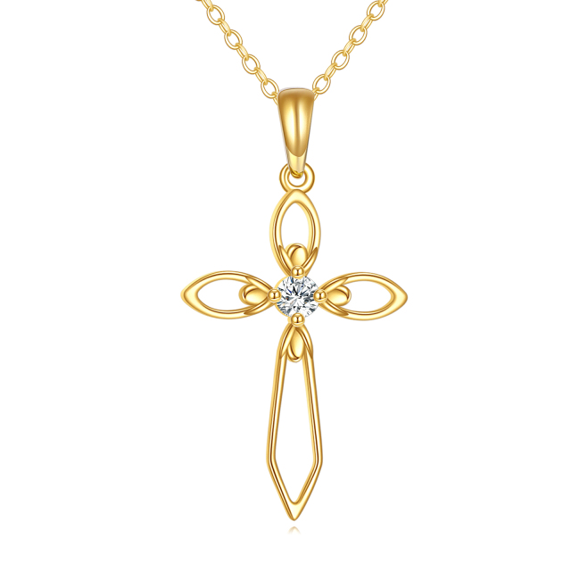 Collier pendentif croix moissanite de forme circulaire en or 14 carats-0