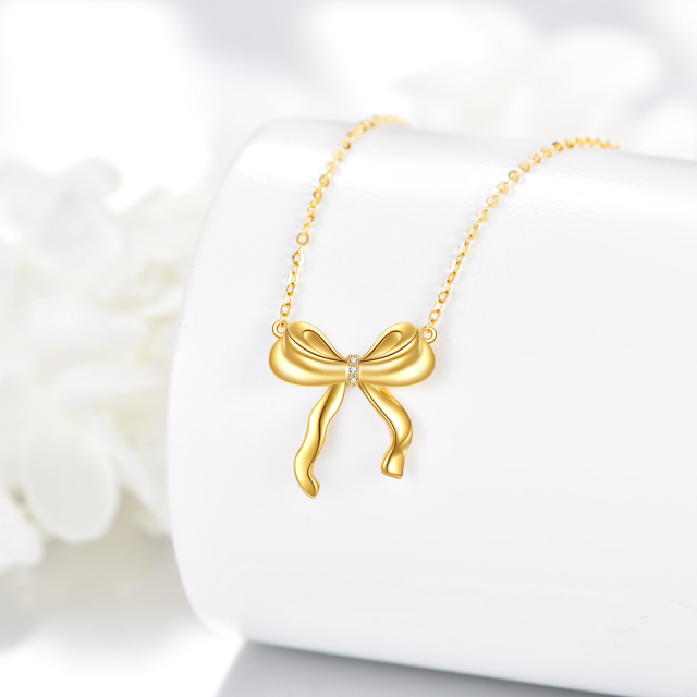 10K Gold Circular Shaped Cubic Zirconia Bow Pendant Necklace-3