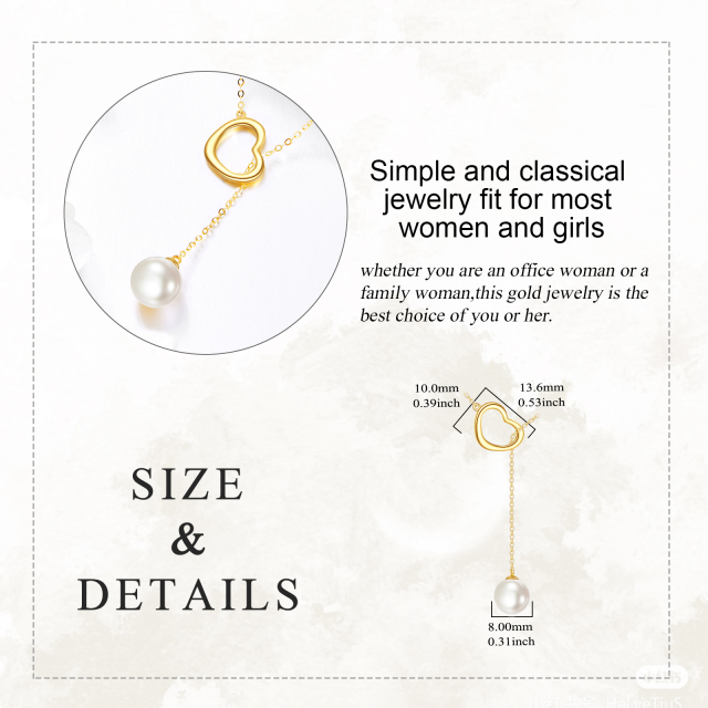 14K Gold Circular Shaped Pearl Heart Adjustable Y Necklace-4