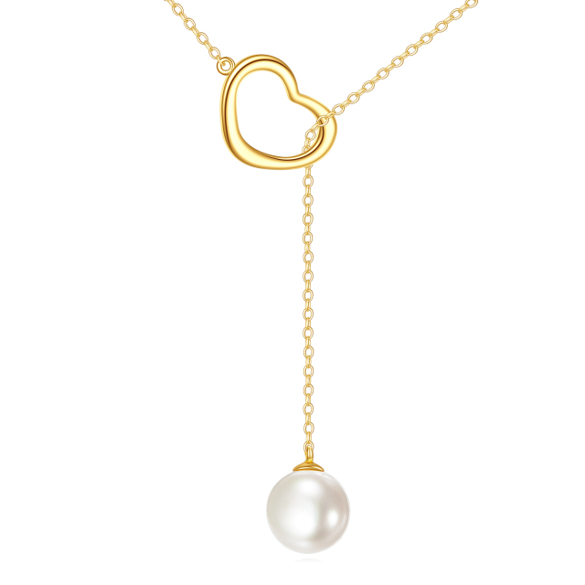 Collar en Y ajustable con forma de corazón de perlas circulares de oro de 14 quilates-0
