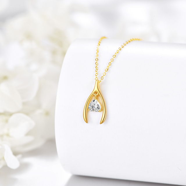 Collier pendentif coeur en forme de coeur en or 14 carats avec zircone cubique-3