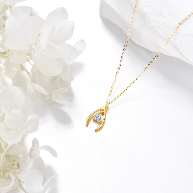 Collier pendentif coeur en forme de coeur en or 14 carats avec zircone cubique-2