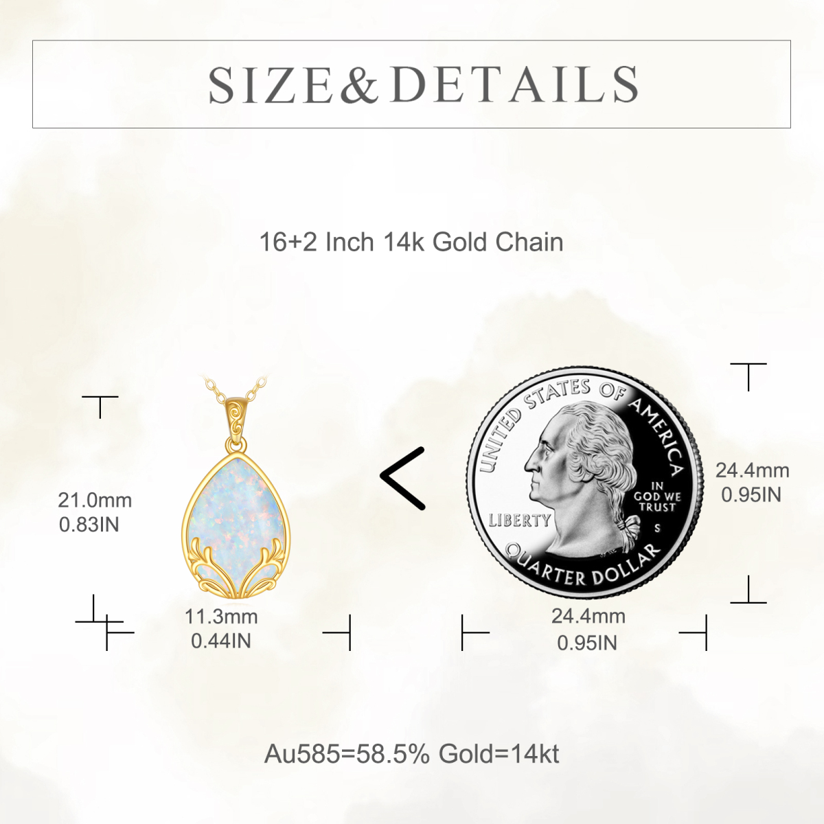 14K Gold Pear Shaped Opal Drop Shape Pendant Necklace-5