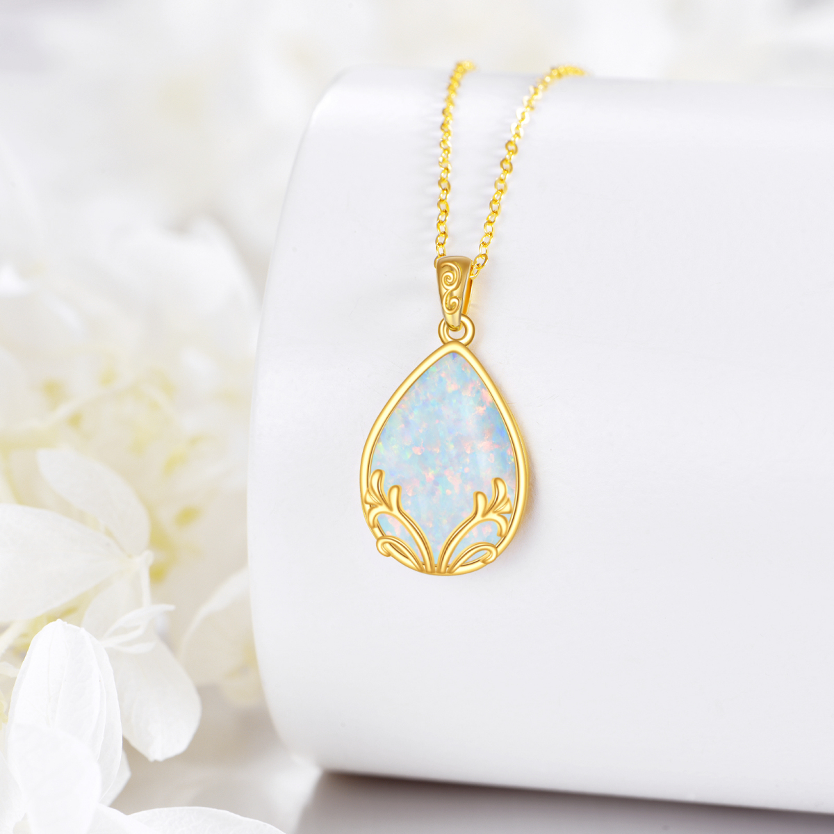 14K Gold Pear Shaped Opal Drop Shape Pendant Necklace-4