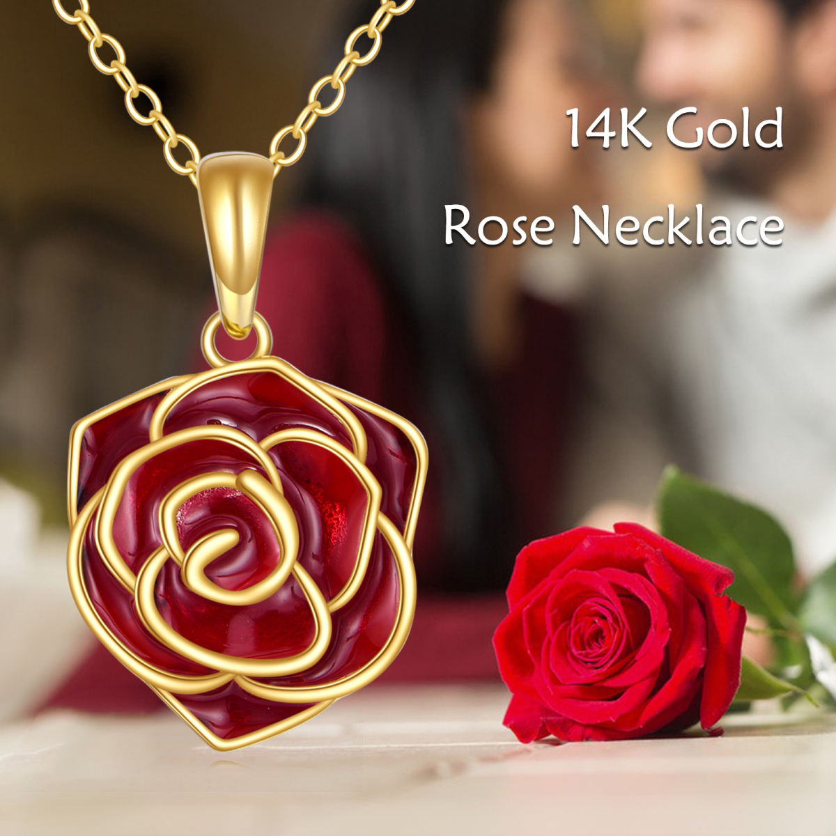 Halskette mit Rosenanhänger aus 14 Karat Gold-6