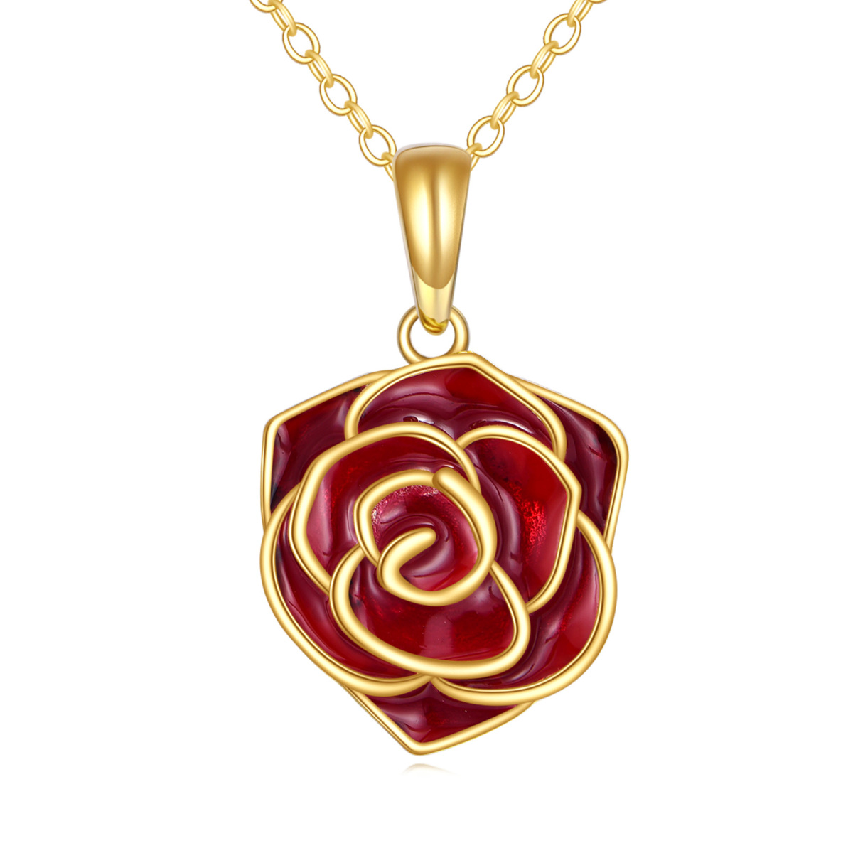 14K Gold Rose Pendant Necklace-1