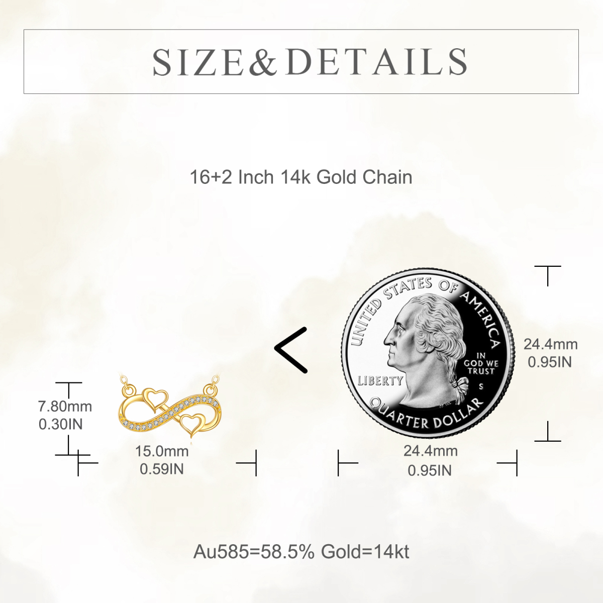 14K Gold Circular Shaped Cubic Zirconia Heart & Infinity Symbol Pendant Necklace-5