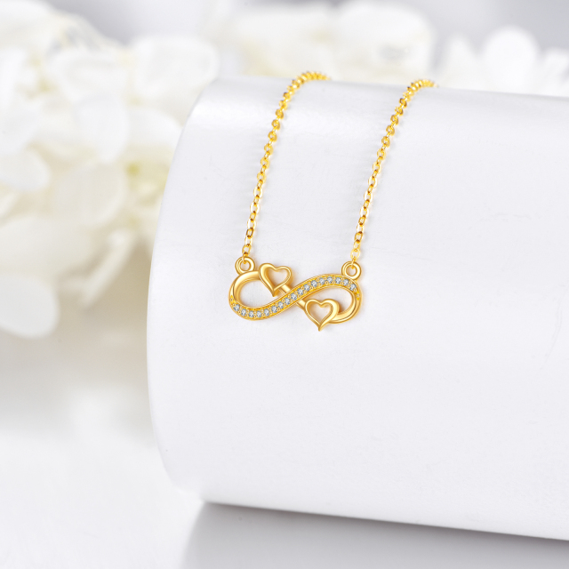 14K Gold Circular Shaped Cubic Zirconia Heart & Infinity Symbol Pendant Necklace-2