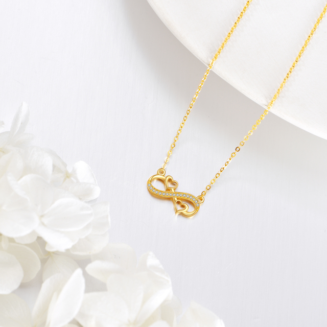 14K Gold Circular Shaped Cubic Zirconia Heart & Infinity Symbol Pendant Necklace-3